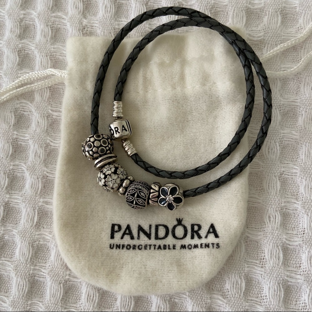 Pandora Leather Bracelet with Charms